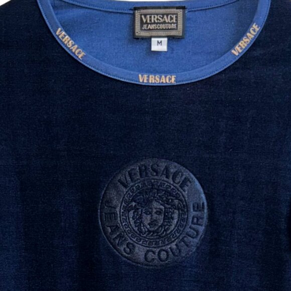 Versace Jeans Couture Vintage Navy Stretch Logo Top M Y2K Designer Rare - Picture 4 of 8